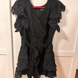 City Chic Black Ruffle Tie-Front Dress /romper. Sz16